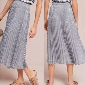 Anthropologie Maeve Barnett Striped and Micro Pleated Skirt, Size Medium